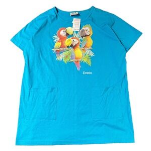 Vintage Parrot Shirt Womens 2XL Blue Travel Beach Pockets‎ Retro 90s NWT